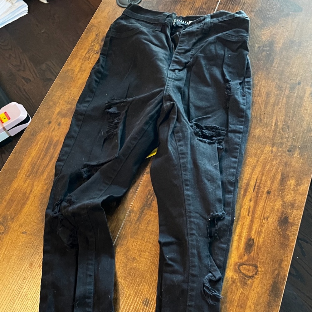 Black Ultra High Waisted Ripped Skinny Jeans Size 5